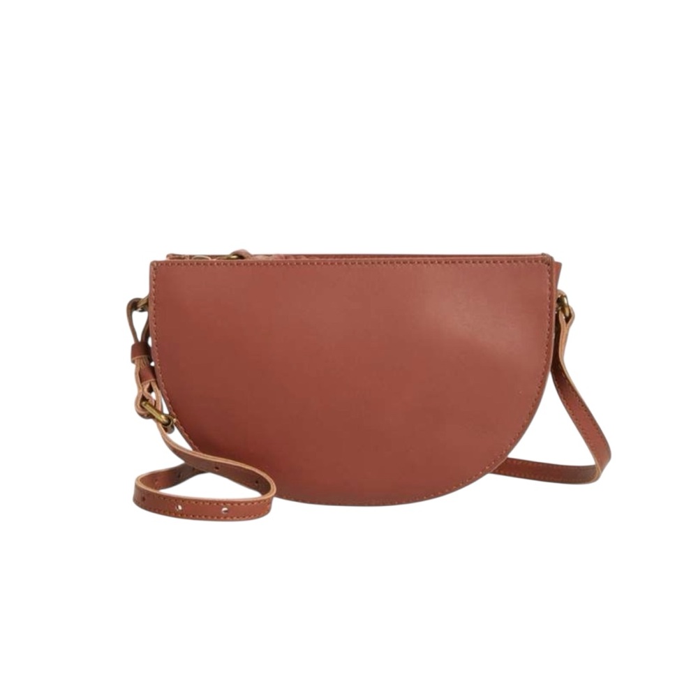 MADEWELL Juniper Vachetta Leather Half Moon Crossbody Bag
